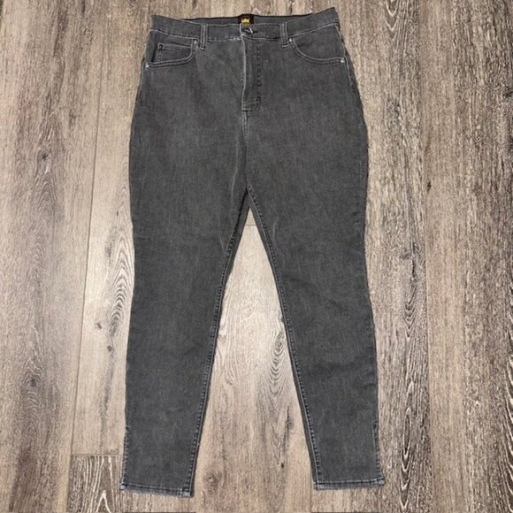Lee Denim - Lee Jeans Women Black High Rise Size 14M Tapered Denim Stretch Jeans Curvy